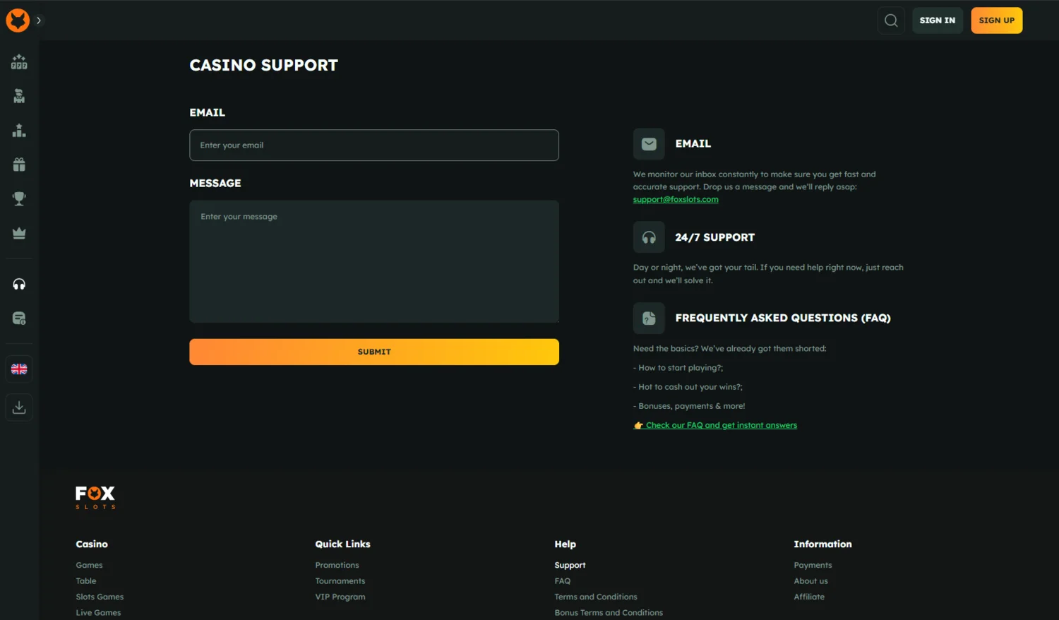 FoxSlots Casino Customer Support