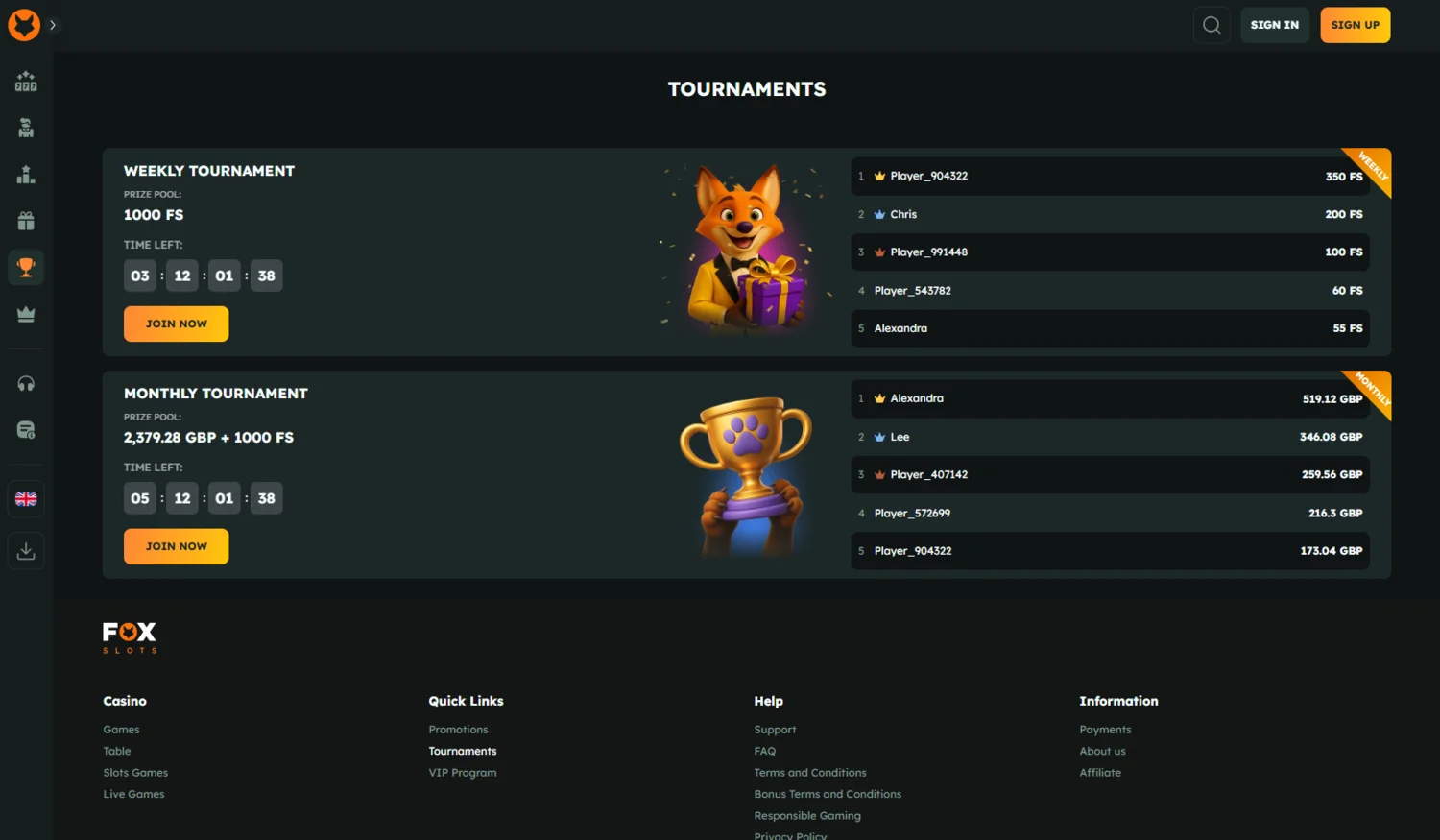 FoxSlots Casino Weekly and Monthly Tournaments
